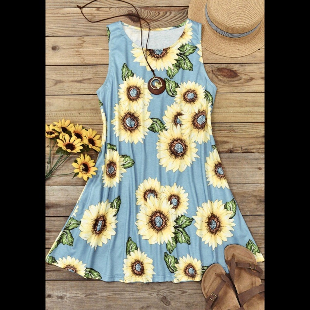Sunflower Pocket Dress - no Necklace - Blue